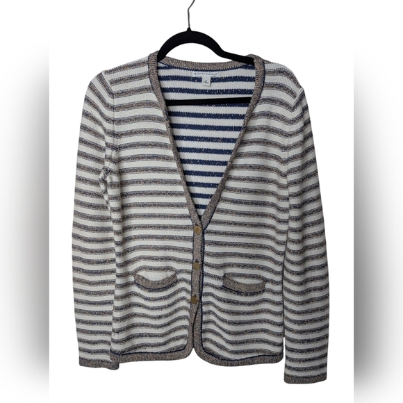 😃Banana Republic Striped Cardigan with Gold Buttons sz M - Picture 1 of 6